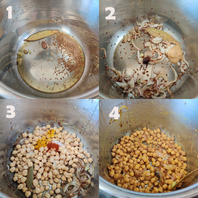 collage of chana pulao cooking steps
